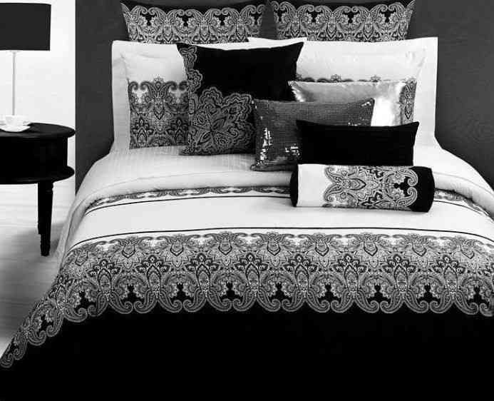 Classic Retro Printing Duvet Quilt Cover King Queen Size 4pcs Black